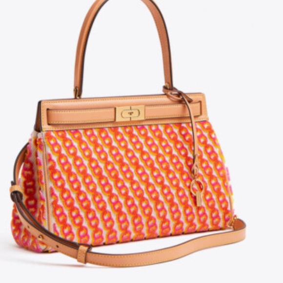 $698 Tory Burch Lee Radziwill Fil Coupe Satchel Bag Gemini Link Canvas - Picture 1 of 3